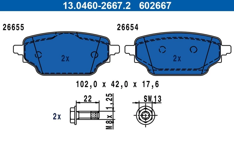 Image of Brake pad set ATE 13.0460-2667.2