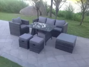 Image of Fimous 4 Seater Outdoor Dark Grey Rattan Lounge Complete Sofa Set with Big Footstool and 2 Stools