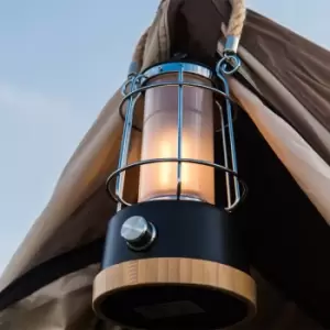 Image of Harperliving - Rechargeable Camping LED Retro Water Resistant Black Lantern, Long Life, Dimmable and Colour Changing