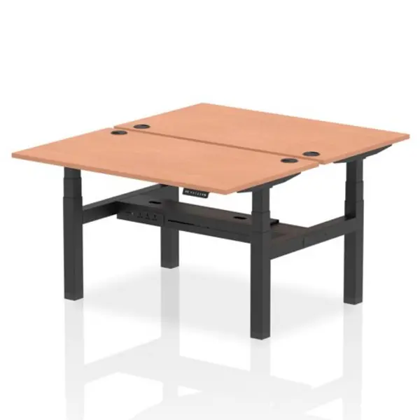 Image of Air Air Back-to-Back 1400 x 800mm Height Adjustable 2 Person Bench Desk Beech Top with Cable Ports Black Frame HASCP2P14800BCHB