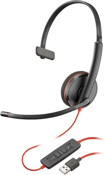 Image of POLY Blackwire 3210. Product type: Headset. Connectivity technology: Wired. Recommended usage: Office/Call center. Weight: 87 g. Product colour: Black