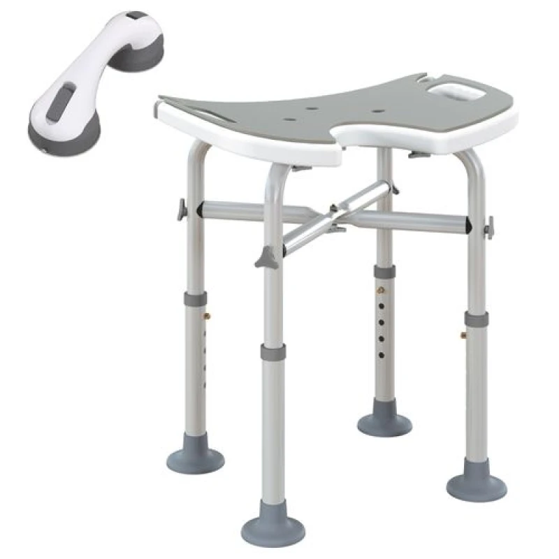 Image of HOMCOM Aluminium Shower Stool for Elderly Disabled Non-Slip Bath Stool Blue - Grey TJ Hughes 5061025010226