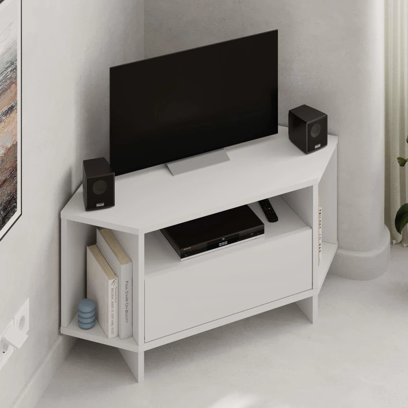 Image of Decortie Viva' Modern Corner TV Unit for 34" TVs in White Size: 1 Pack White Unisex 1 Pack