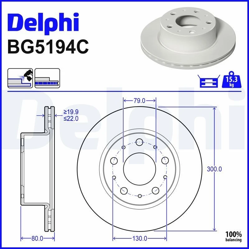 Image of DELPHI Brake disc DELPHI BG5194C