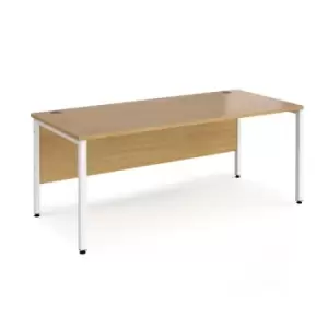 image of Office Desk 1800mm Rectangular Desk With Bench Leg Oak Tops With White Frames Maestro 25