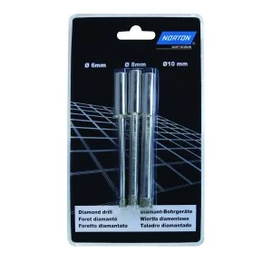 Image of Norton 6/8/10mm Diamond Tile Drill Bits Pack 3