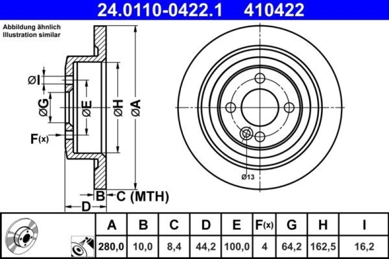 Image of Brake disc ATE 24.0110-0422.1