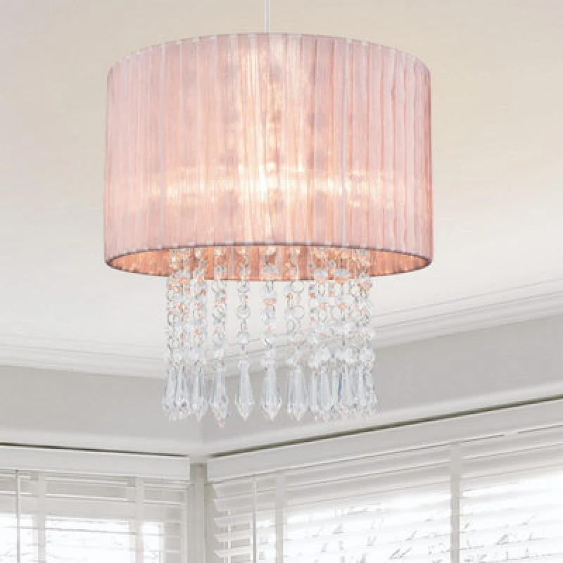 Image of Cosylyte Winni Beaded Voile Easyfit Modern Lamp Shade - Pink