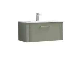 image of Nuie Deco 800mm Wall Hung Single Drawer Vanity & Basin 2 - Satin Reed Green