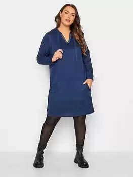 Image of Yours Hoodie Embellished Trim Dress - Blue Size 18, Women