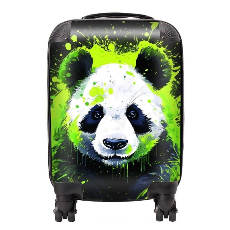 Image of Warren Reed - Designer Green Splashart Panda Face Suitcase Size: Large Green Unisex Large