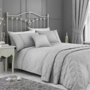 image of Dreams & Drapes Michaela Floral Jacquard Textured Weave Duvet Cover Set, Silver, Super King