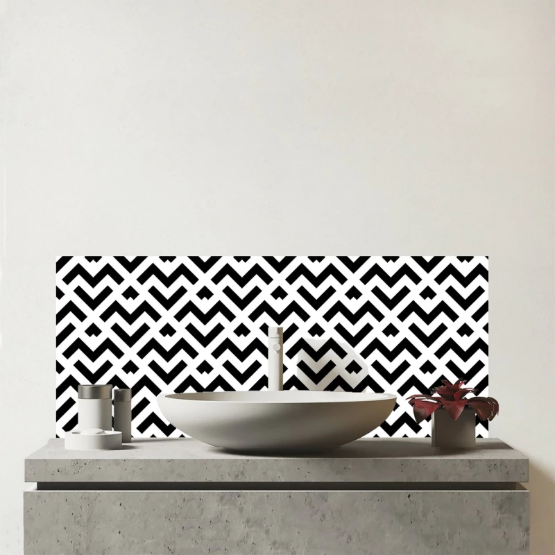 Image of Warren Reed - Designer Black & White Abstract Pattern Glass Bathroom Splashback Black Unisex