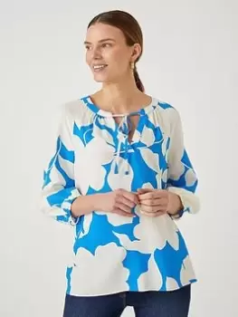 Image of Wallis Floral Tie Detail Blouse - Blue Size 16, Women