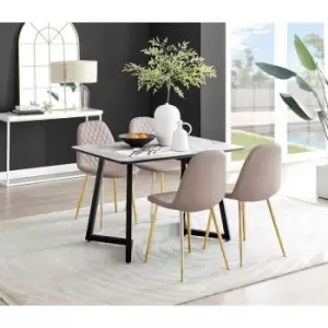 Image of Furniture Box Carson White Marble Effect Dining Table and 4 Cappuccino Corona Gold Leg Chairs