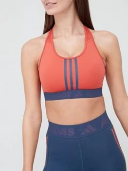 Image of adidas Medium Support Don't Rest 3 Stripe Sports Bra - Red , Red, Size 2Xs, Women