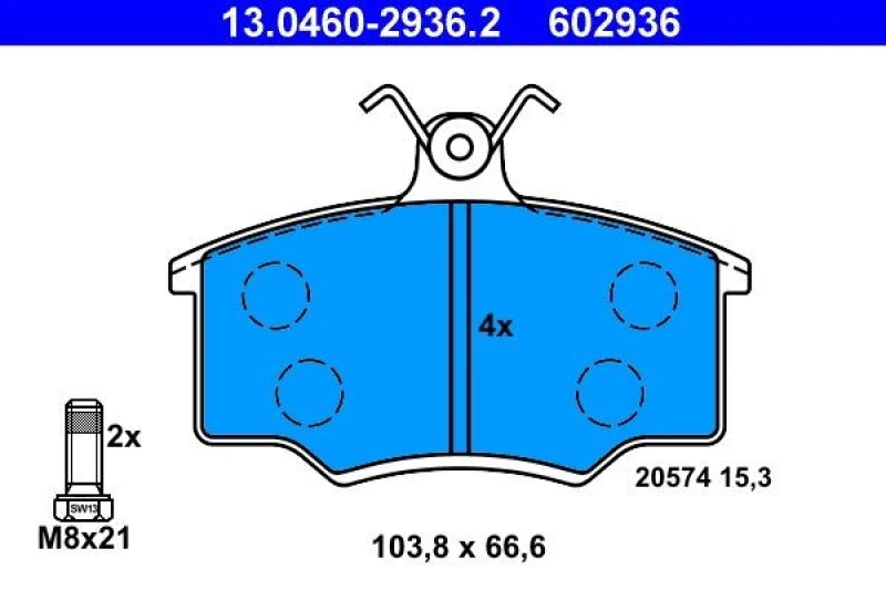 Image of ATE 13.0460-2936.2 Brake pad set excl. wear warning contact, with brake caliper screws Brake Pad Set,disc brake (402)