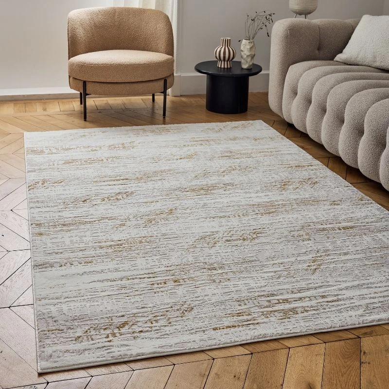 Image of THE RUGS Carmel Modern Area Rugs & Runners Abstract Design Soft Pile in Gold Size: 120cm x 170cm Gold Unisex 120cm x 170 cm