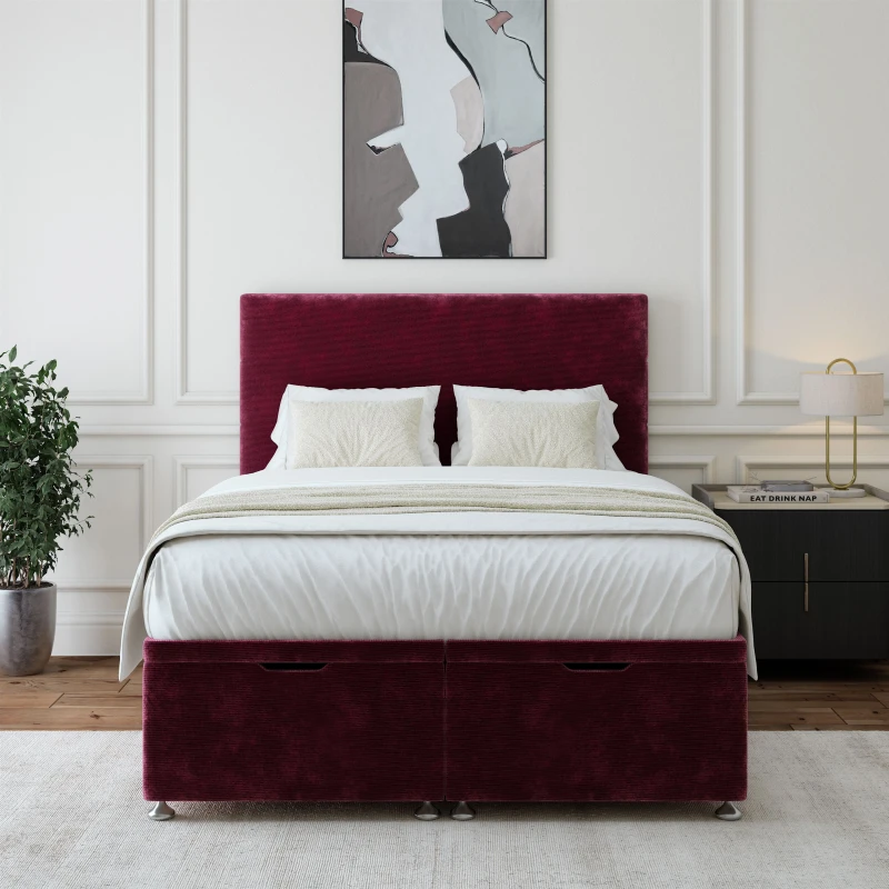 Image of Bedmaster Bedmaster Chenille Ottoman Divan Base And Plain Headboard in Aubergine Size: Super King Aubergine Super King Unisex 7867868558998