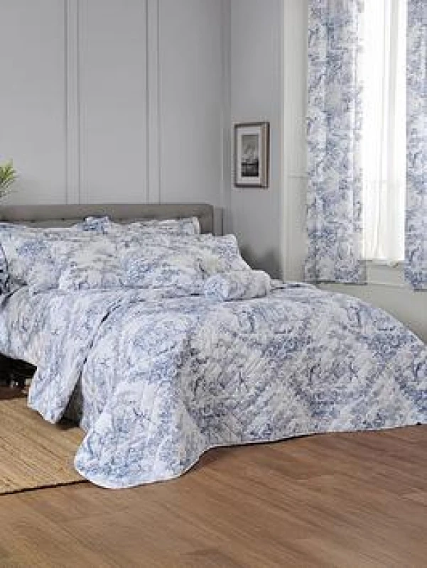 Image of The Lyndon Company The Lyndon Company 2021 Toile Double Blue Bedspread - Wilko Blue