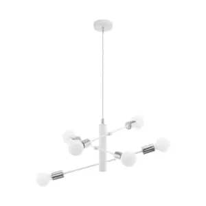 Image of Pendant Ceiling Light Colour White Chrome Criss Cross Design Bulb E27 6x60W
