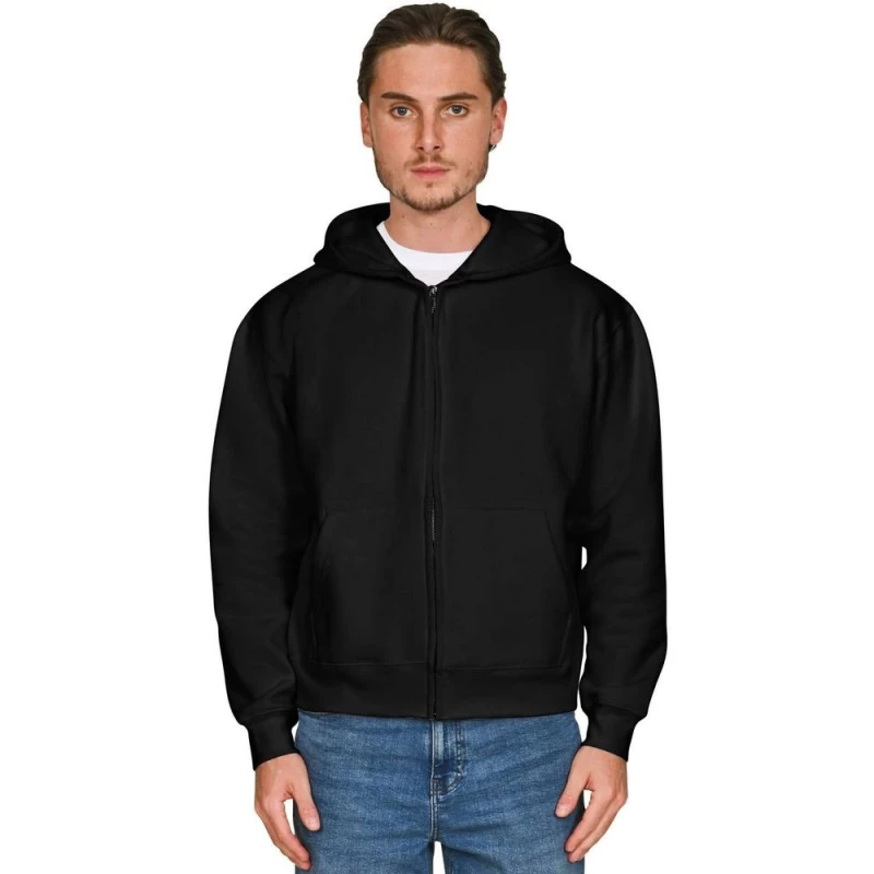 Image of Casual Classics Mens Combed Cotton Oversized Full Zip Hoodie in Black Size: Small Black Male S