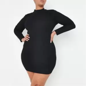 image of Missguided Plus Size Rib High Neck Knit Mini Dress - Black