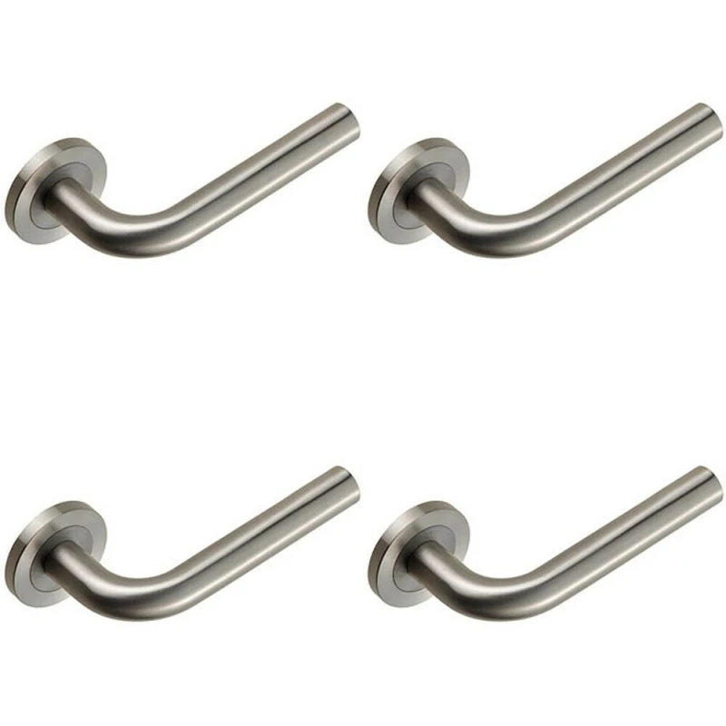 Image of Loops 4x PAIR Straight Round Bar Handle on Round Rose Concealed Fix Satin Steel Metallics