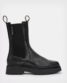 Image of AllSaints Womens Amber Leather Crocodile Boots, Black, Size: UK 8/US 11/EU 41