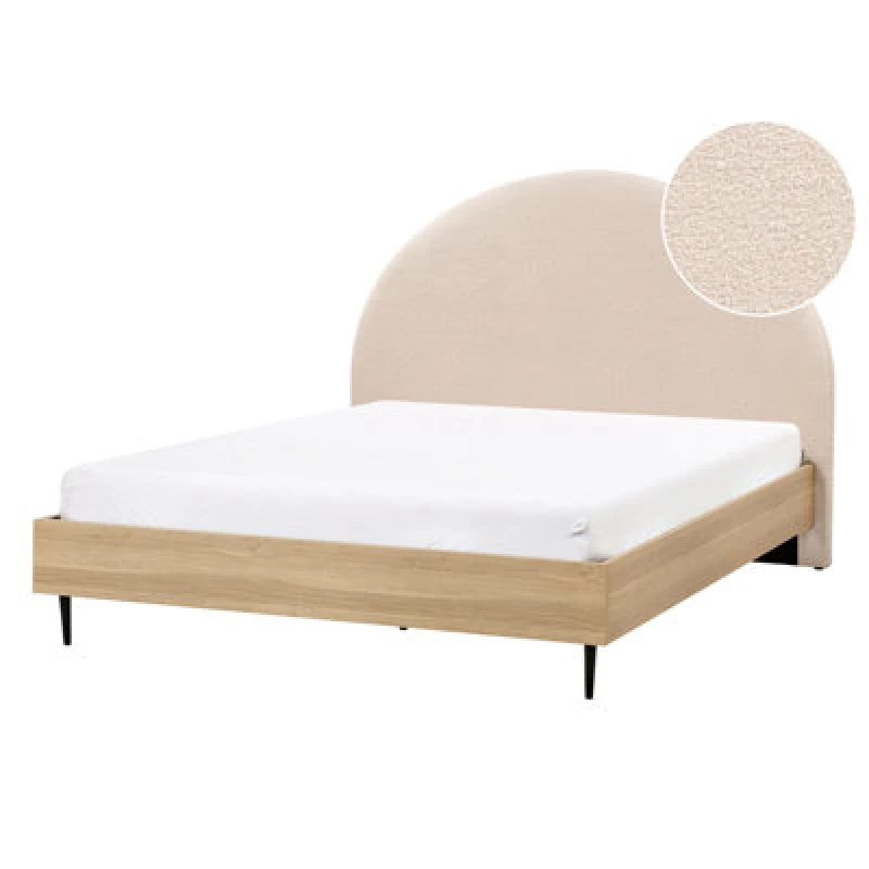 Image of Beliani Bed Boucle Millay 140 X 200 Cm (Eu Double) Beige