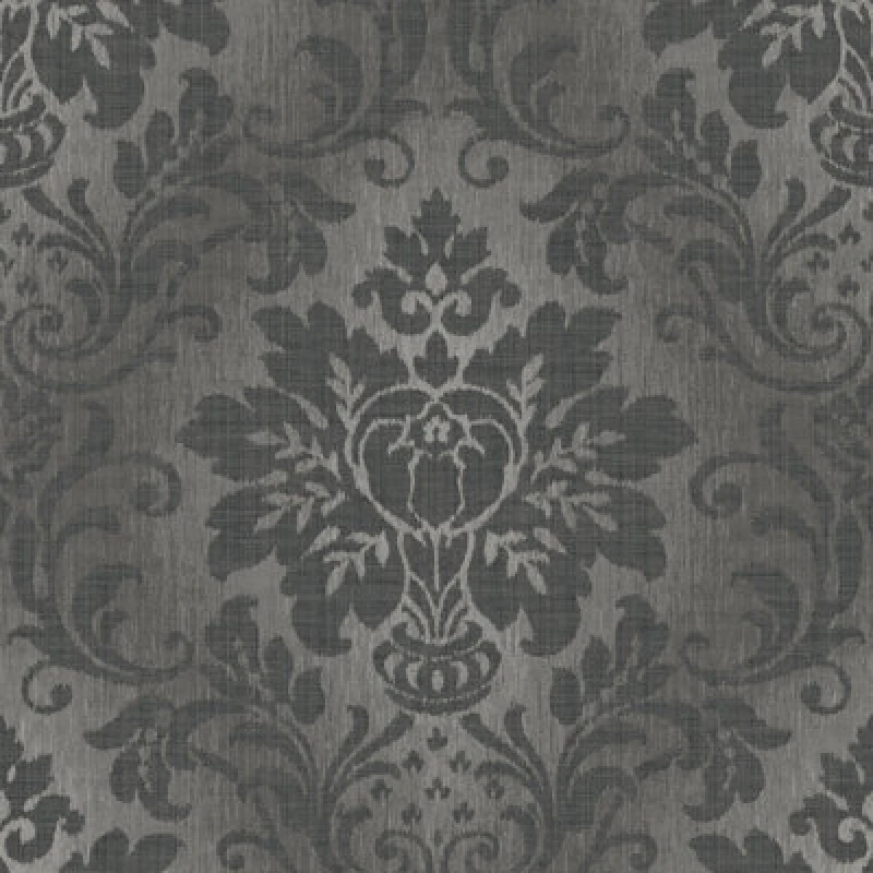 Image of Grandeco Fabric Effect Distressed Damask Wallpaper, Charcoal Grey