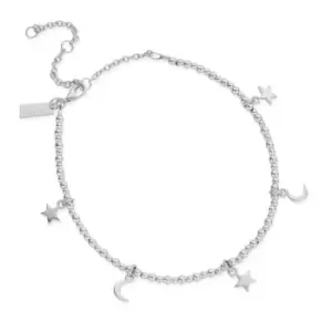 image of ChloBo Silver Mini Cute Moon & Stars Anklet