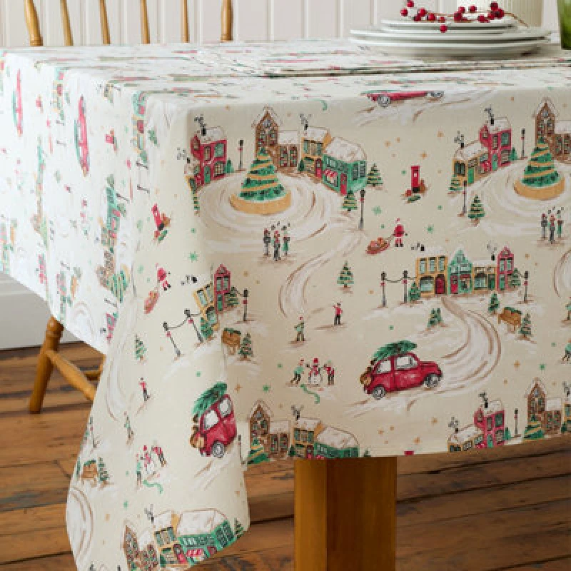 Image of Catherine Lansfield Christmas Town Cotton 137X178Cm Table Cloth Natural