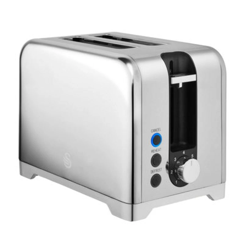 Image of Swan Solace 2-Slice Toaster Stainless Steel Silver 930W Defrost Reheat Cancel