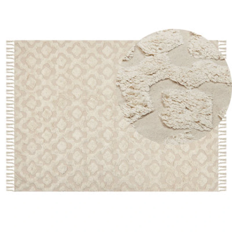 Image of Beliani Rug Aksaray Beige 140 X 200 Cm Cotton