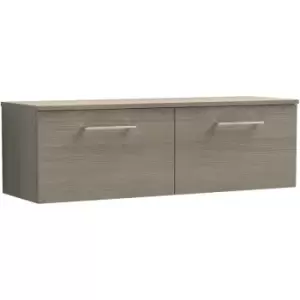 image of Arno Solace Oak 1200mm Wall Hung 2 Drawer Vanity Unit with Worktop - ARN2522W2 - Solace Oak - Nuie