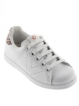 image of Victoria Leather Tennis Glitter Heel Tab Trainer - White/Pink, Size 4, Women