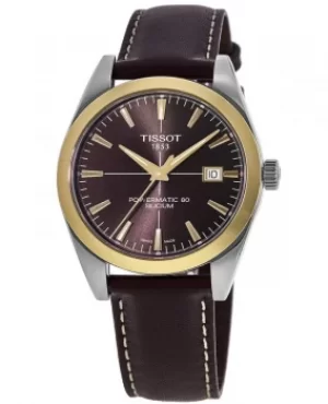 image of Tissot Gentleman 18K Gold Bezel Brown Dial Leather Strap Mens Watch T927.407.46.291.01 T927.407.46.291.01