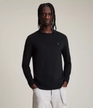 Image of AllSaints Mens Brushed Cotton Regular Fit Medium Brace Long Sleeve Tonic Crew Neck T-Shirt, Black, Size: XS
