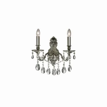 Image of Gioconda 2 Light Indoor Candle Wall Light Silver with Crystals, E14