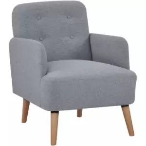 image of Upholstered Armchair, Nature Wood Frame Padded Living Room Chair, Grey - Homcom