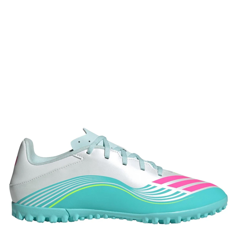 Image of adidas F50 Club Astro Adults Turf Football Boots Wht/Pink/Blue male 10 (44.7)