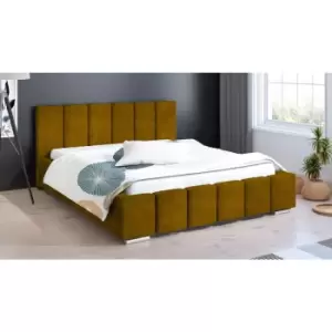 image of Lemela Bed King Plush Velvet Mustard