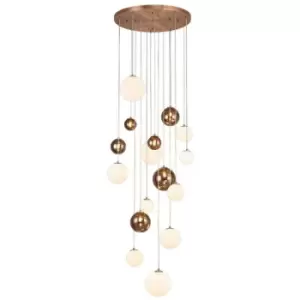 Image of Ceiling Cluster Pendant, 16 x G9, Antique Copper, Opal & Copper Glass - Luminosa Lighting