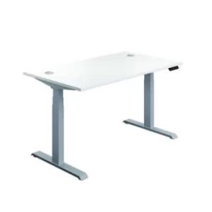 image of Jemini Sit/Stand Desk with Cable Ports 1200x800x630-1290mm White/Silver KF809739