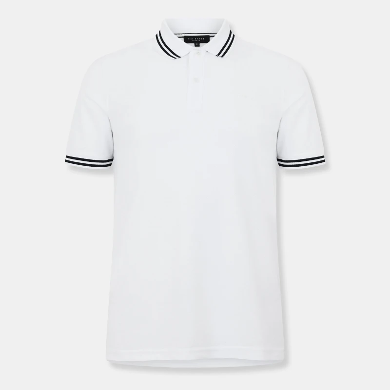 Image of Ted Baker Striped Trim Polo Shirt - White White S