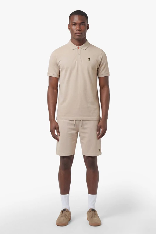 Image of Luke 1977 Mens New Mead Polo & Short Set in Stone Size: Small Stone Male S