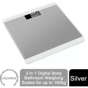 image of Aquarius 3in1 Digital Bathroom Scales with Step-On Technology, Max 180kg, Silver