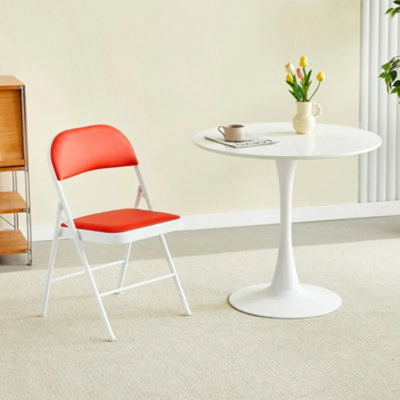 Image of MCC Direct Single Folding Dining Chair Metal Frame Padded Seat Red