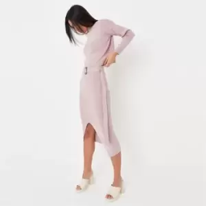 image of Missguided knitted high neck long sleeve top and belted knitted skirt - Pink